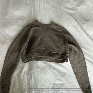 Light Grey/ Brown Cropped Mockneck Top